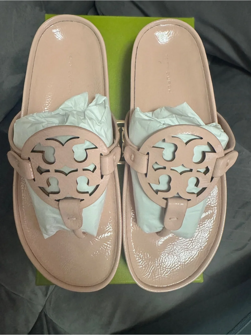 Tory Burch Miller Cloud Lug Patent Leather Sandals in Pink Brick